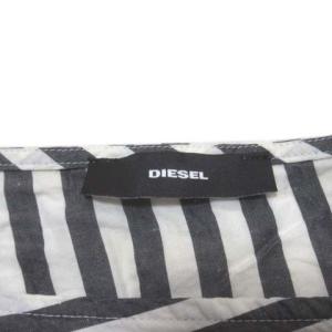 DIESEL シャツ ブラウス ボーダー ストライプ 長袖 プルオーバー ボートネック シルク混 L 黒 白 ブラック ホワイト ネップ生地