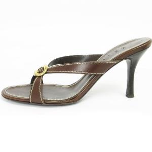 CELINE レザー ミュールサンダル ハイヒール ゴールド金具 ブラウン 36.5C 23.5cm程度 SM0