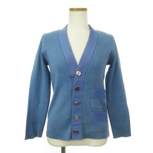 ニットカーディガン 長袖 イタリア製 金ボタン 青 ブルー S SM0