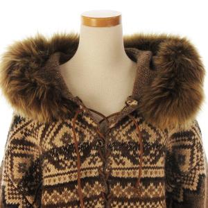 POLO RALPH LAUREN ニットパーカー 長袖 ファー レースアップ ドロップショルダー ノルディック柄 茶系 ブラウン系 M SM0