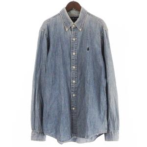 シャンブレーシャツ ボタンダウン ポニー刺繍 コットン L ライトブルー SM0