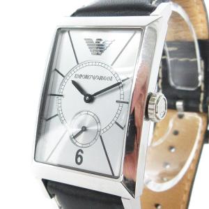 EMPORIO ARMANI 腕時計 スクエア スモセコ アナログ クォーツ ステンレス AR-0129 文字盤 白 ホワイト 革バンド 黒 ブラック ウォッチ