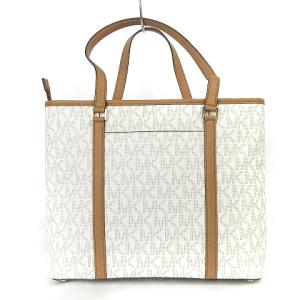 MICHAEL KORS 美品 シグネチャー トートバッグ チャーム付き PVC ロゴ プレート 総柄 35F7GD4T2B アイボリー 鞄 SM0