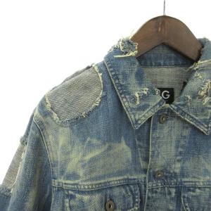D&G デニムジャケット Gジャン シングル ダメージ加工 コットン フロントボタン 青 ブルー S