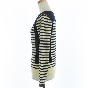 OLD ENGLAND ニット セーター 長袖 ボーダー 切替 プルオーバー ボートネック ウール 36 紺 ネイビー