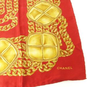 スカーフ シルク チェーン柄 総柄 赤 レッド 小物 SM0 AA