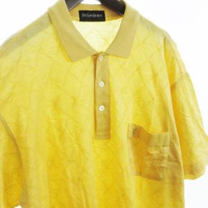YVES SAINT LAURENT タグ付き ポロシャツ 半袖 刺繍 総柄 ヴィンテージ L7 イエロー 黄色 SM0