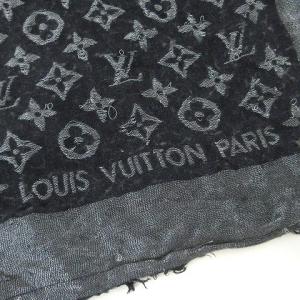 LOUIS VUITTON 401910 モノグラム ショール ストール フリンジ ラメ シルク混 ブラック
