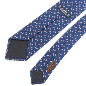 HERMES ネクタイ Hロゴ柄 レギュラータイ 総柄 シルク 659266T 紺 ネイビー ピンク AA