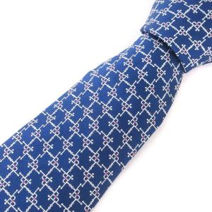 タグ付き ネクタイ レギュラータイ シルク 総柄 紺 ネイビー 小物 AA