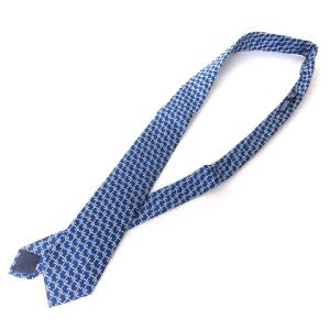 HERMES タグ付き ネクタイ レギュラータイ シルク 総柄 紺 ネイビー 小物 AA