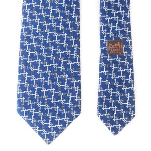HERMES タグ付き ネクタイ レギュラータイ シルク 総柄 紺 ネイビー 小物 AA