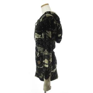 DIESEL 和柄パーカー フルジップ 長袖 ダメージ加工 総柄 黒 ブラック M