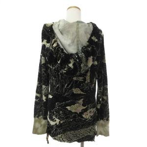 DIESEL 和柄パーカー フルジップ 長袖 ダメージ加工 総柄 黒 ブラック M