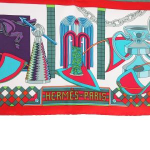 HERMES タグ付き カレ90 LES TROPHEES スカーフ 大判 シルク マルチカラー AA