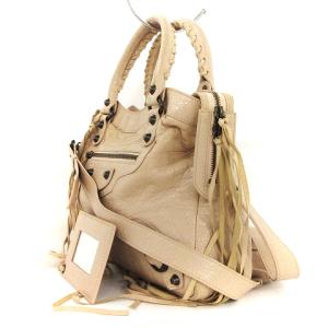 BALENCIAGA 240579 ザ タウン ショルダーバッグ 2WAY ミラーチャーム付き レザー ベージュ系