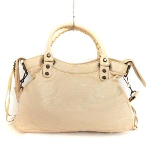 BALENCIAGA 240579 ザ タウン ショルダーバッグ 2WAY ミラーチャーム付き レザー ベージュ系
