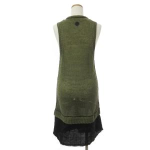 DIESEL ロングニットカーディガン ノースリーブ 切替 麻 フロントボタン カーキ S