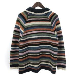 INVERALLAN for SHIPS フォー シップス カーディガン ニット 長袖 ボタンアップ コットン ボーダー マルチカラー 紺系 ネイビー系