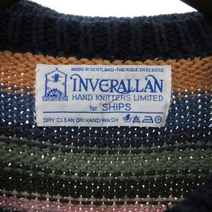 INVERALLAN for SHIPS フォー シップス カーディガン ニット 長袖 ボタンアップ コットン ボーダー マルチカラー 紺系 ネイビー系