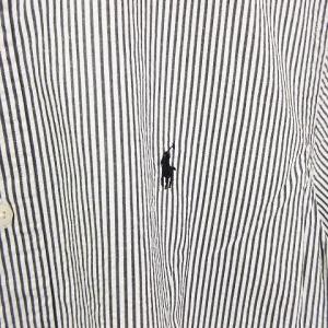 RALPH LAUREN CUSTOM FIT シャツ ロゴ刺繍 ボタンダウン 半袖 ストライプ XL ホワイト グレー 白 灰色