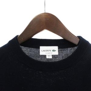 LACOSTE CLASSIC FIT ニットカットソー Tシャツ 半袖 丸首 クルーネック ロゴワッペン M 紺 ネイビー