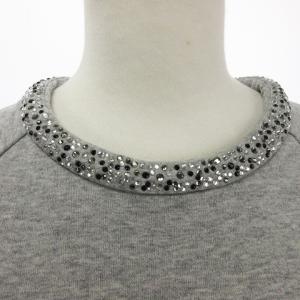 LANVIN en Bleu カットソー 長袖 カットオフ ラグランスリーブ ストーン ビジュー 38 M 灰色 グレー