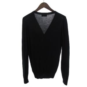 JOHN SMEDLEY ニットカーディガン 長袖 Vネック ウール 無地 フロントボタン 黒 ブラック S