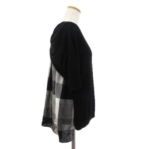 BLUE LABEL CRESTBRIDGE ニットカットソー 五分袖 チェック切替 黒 ブラック 38 M位