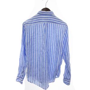POLO RALPH LAUREN シャツ 長袖 リラックスフィット ストライプ 刺繍ロゴ ポニー リネン 水色 白 S