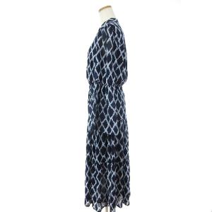 MICHAEL Michael Kors シャツワンピース ロング 長袖 バンドカラー 薄手 総柄 青 ブルー 4