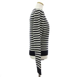 J&M DAVIDSON タグ付き ニット セーター 長袖 リボン ボーダー ウール 白 ホワイト ネイビー 紺 S