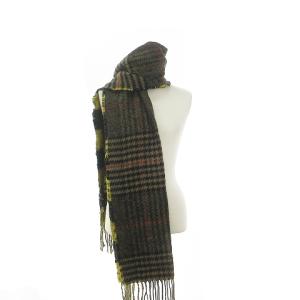 STUSSY マフラー 大判 アクリル チェック 千鳥柄 リバーシブル ロゴ  ブラウン 茶色 イエロー 黄色