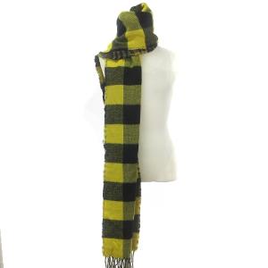 STUSSY マフラー 大判 アクリル チェック 千鳥柄 リバーシブル ロゴ  ブラウン 茶色 イエロー 黄色