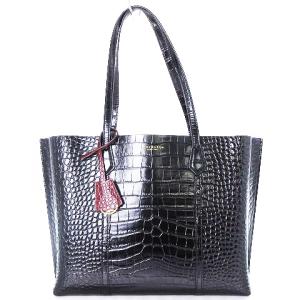 TORY BURCH トートバッグ ハンド 総柄 クロコ型押し ブラック