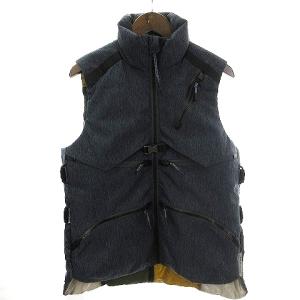 ダウンベスト パデッドベスト ダウン 切り替え ナイロン バックル デニム調 ブルー 青 XS SM1