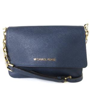 ショルダーバッグ チェーン フラップ レザー ロゴ プレート 紺 ネイビー 鞄 SM1