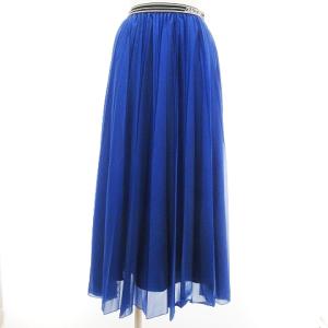 タグ付き 23SS ギャザー フレア スカート ロング丈 シフォン 0323121216-00 ウエストロゴ 青 ブルー 36