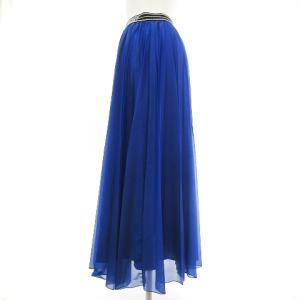 Diagram タグ付き 23SS ギャザー フレア スカート ロング丈 シフォン 0323121216-00 ウエストロゴ 青 ブルー 36