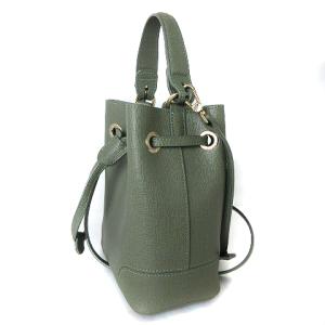 FURLA ステイシー ドローストリングバッグ ミニ ショルダー 巾着 2way レザー 緑系 カーキ 鞄