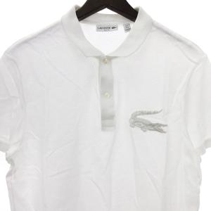 LACOSTE ポロシャツ 半袖 ロゴ刺繍 デカワニ 鹿の子 コットン 白 ホワイト US M SM1