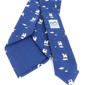 HERMES ネクタイ レギュラータイ ペガサス シルク 総柄 7859 UA ネイビー 紺 SM1 AA
