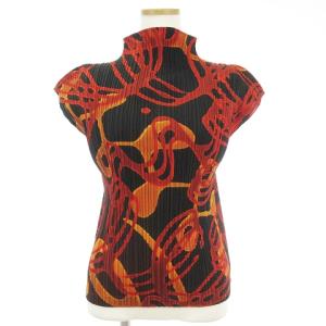 PP63-JK753 イッセイミヤケ カットソー ノースリーブ ハイネック 総柄 3 オレンジ系