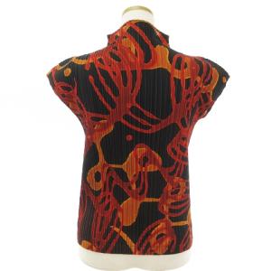 PLEATS PLEASE ISSEY MIYAKE PP63-JK753 イッセイミヤケ カットソー ノースリーブ ハイネック 総柄 3 オレンジ系