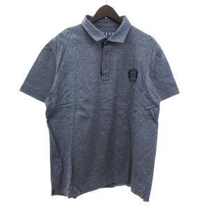 ポロシャツ 半袖 袖裏チェック 刺繍ロゴ ワンポイント ミックス コットン ネイビー LL SM1