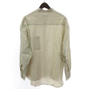BLACK LABEL CRESTBRIDGE シャツ 長袖 バンドカラー 麻混 ストライプ フロントボタン 51M91-591-42 ベージュ LL SM1
