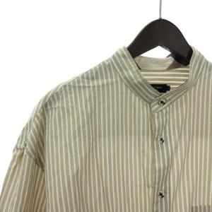 BLACK LABEL CRESTBRIDGE シャツ 長袖 バンドカラー 麻混 ストライプ フロントボタン 51M91-591-42 ベージュ LL SM1