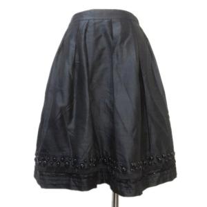 TO BE CHIC スカート ひざ丈 ビジュー スパンコール シルク タックフレア 黒 ブラック ネップ生地 40 M SM1 X