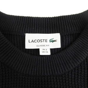 LACOSTE カットソー Tシャツ 長袖 クルーネック ワッフル ワンポイント 黒 ブラック US XS S程度 SM1