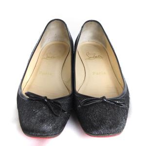 Christian Louboutin バレエシューズ ローファー パンプス ハラコ リボン イタリア製 ブラック 38.5